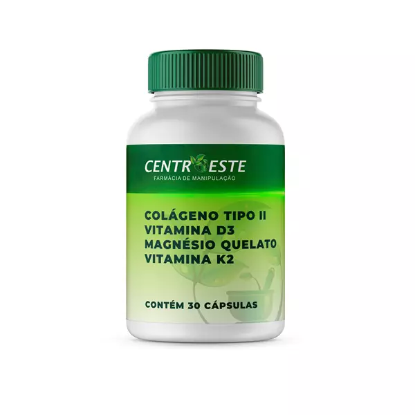 Colágeno tipo II 40mg + Vitamina D3 1000UI + Magnésio quelato 130mg + Vitamina K2 100mcg