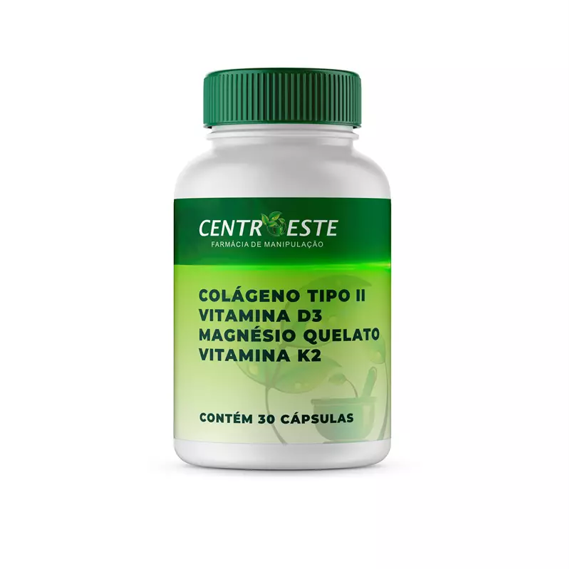 Colágeno tipo II 40mg + Vitamina D3 1000UI + Magnésio quelato 130mg + Vitamina K2 100mcg